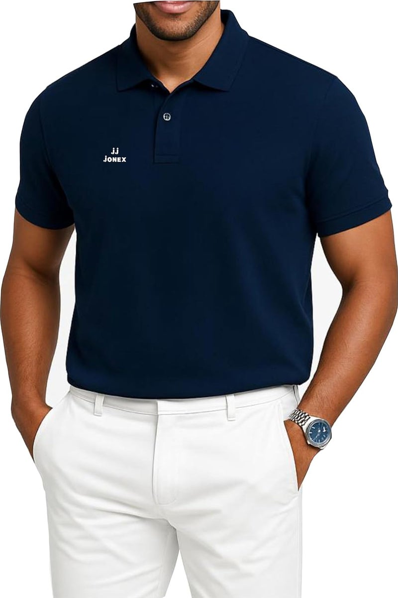 Jonex Men's Knit Polo Shirt - Navy Blue, Short Sleeve, Regular Fit - Image 3
